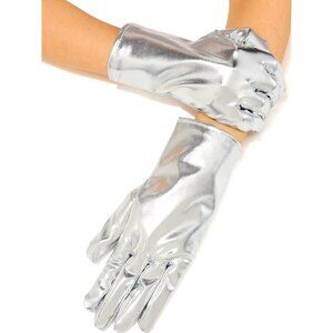Women's Silver Shiny Metallic Fabric Short Gloves Party Wedding Costume Cosplay